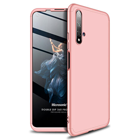 Microsonic Huawei Nova 5T Kılıf Double Dip 360 Protective Rose Gold