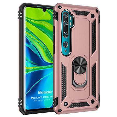 Microsonic Xiaomi Mi Note 10 Pro Kılıf Military Ring Holder Rose Gold