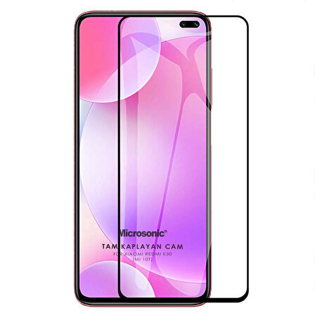 Microsonic Xiaomi Redmi K30 Tam Kaplayan Temperli Cam Ekran Koruyucu Siyah