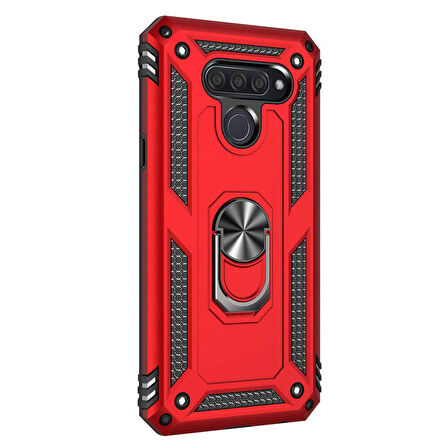 Microsonic LG K50 Kılıf Military Ring Holder Kırmızı