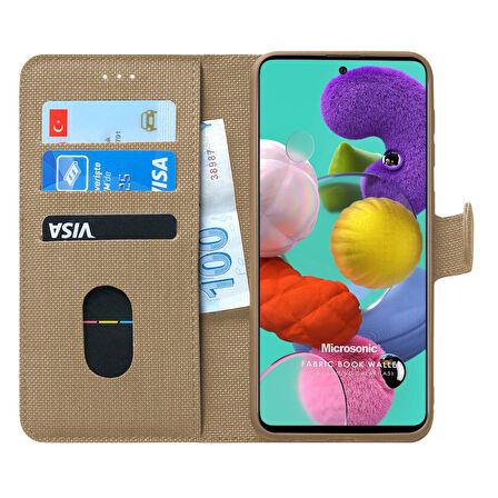 Microsonic Samsung Galaxy A51 Kılıf Fabric Book Wallet Gold