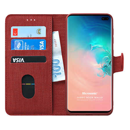 Microsonic Samsung Galaxy S10 Plus Kılıf Fabric Book Wallet Kırmızı