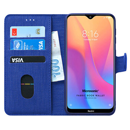 Microsonic Xiaomi Redmi 8A Kılıf Fabric Book Wallet Lacivert
