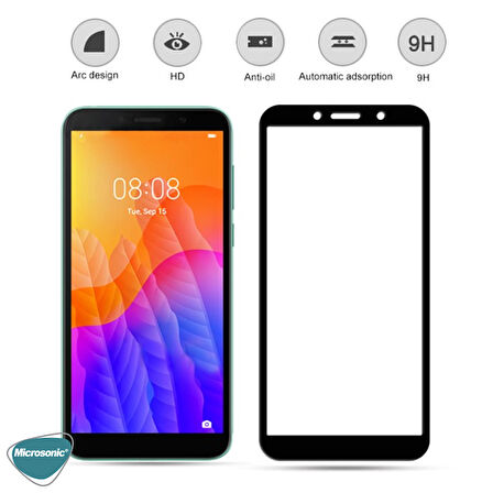 Microsonic Huawei Y5P Tam Kaplayan Temperli Cam Ekran Koruyucu Siyah