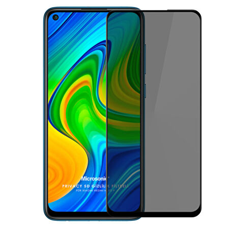 Microsonic Xiaomi Redmi Note 9 Privacy 5D Gizlilik Filtreli Cam Ekran Koruyucu Siyah