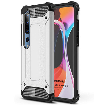 Microsonic Xiaomi Mi 10 Pro Kılıf Rugged Armor Gümüş