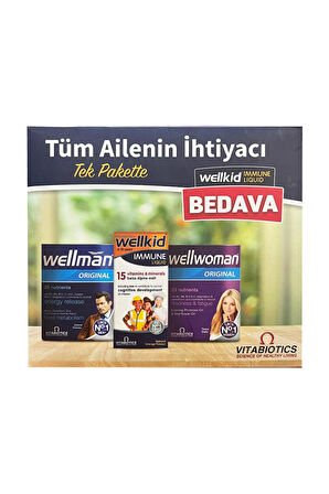 Wellman 30 Tablet+ Wellwoman 60 Tablet + Wellkid İmmune Liquid 150 ml - Kofre
