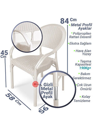 4 Adet Bambu Rattan Kollu Sandalye Koltuk 4'lü Set
