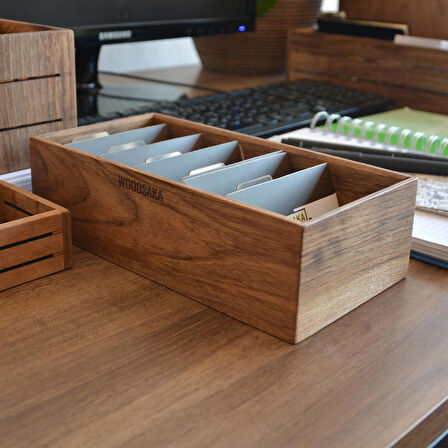 ​Woodsaka Gobi Kartvizit Organizer - Ceviz - 32cm x 10.4cm x 6cm