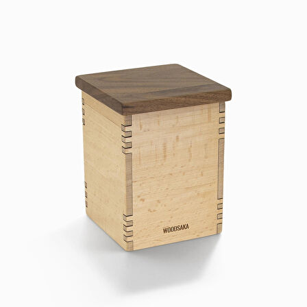 ​Woodsaka Mutfak İçin Sağlıklı Ahşap Saklama Kutusu - Mini Organizer - Model 4 - Gürgen & Ceviz - 9.8cm x 9.8cm x 23.5cm