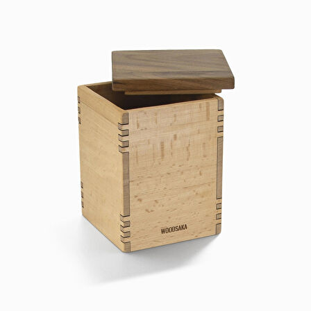 ​Woodsaka Mutfak İçin Sağlıklı Ahşap Saklama Kutusu - Mini Organizer - Model 4 - Gürgen & Ceviz - 9.8cm x 9.8cm x 23.5cm