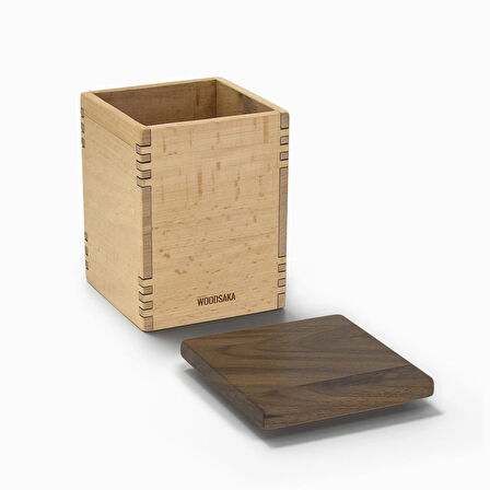 ​Woodsaka Mutfak İçin Sağlıklı Ahşap Saklama Kutusu - Mini Organizer - Model 4 - Gürgen & Ceviz - 9.8cm x 9.8cm x 23.5cm
