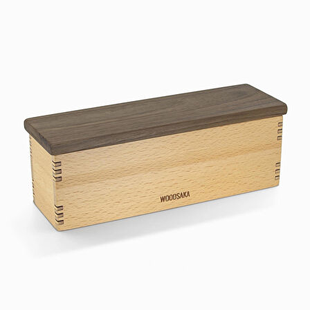 ​Woodsaka Mutfak İçin Sağlıklı Ahşap Saklama Kutusu - Model 2 - Gürgen & Ceviz - 23.8cm x 6.8cm x 7.5cm