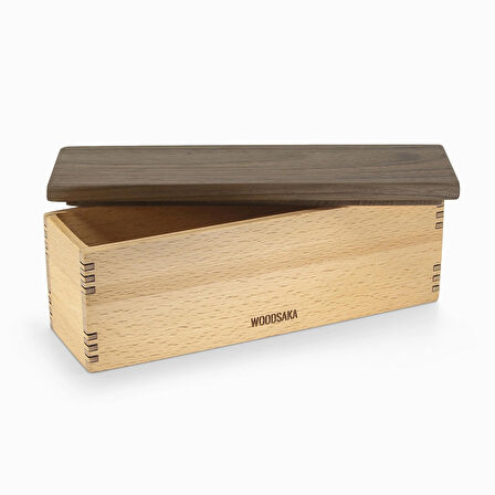 ​Woodsaka Mutfak İçin Sağlıklı Ahşap Saklama Kutusu - Model 2 - Gürgen & Ceviz - 23.8cm x 6.8cm x 7.5cm