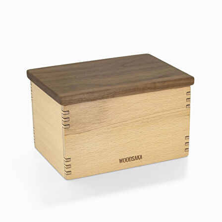 ​Woodsaka Mutfak İçin Sağlıklı Ahşap Saklama Kutusu - Mini Organizer - Model 3 - Gürgen & Ceviz - 17.8cm x 9.8cm x 9cm