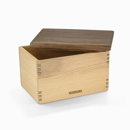 ​Woodsaka Mutfak İçin Sağlıklı Ahşap Saklama Kutusu - Mini Organizer - Model 3 - Gürgen & Ceviz - 17.8cm x 9.8cm x 9cm