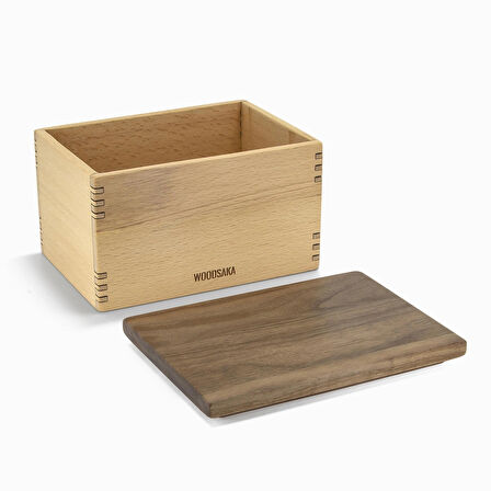 ​Woodsaka Mutfak İçin Sağlıklı Ahşap Saklama Kutusu - Mini Organizer - Model 3 - Gürgen & Ceviz - 23.8cm x 9.8cm x 9cm