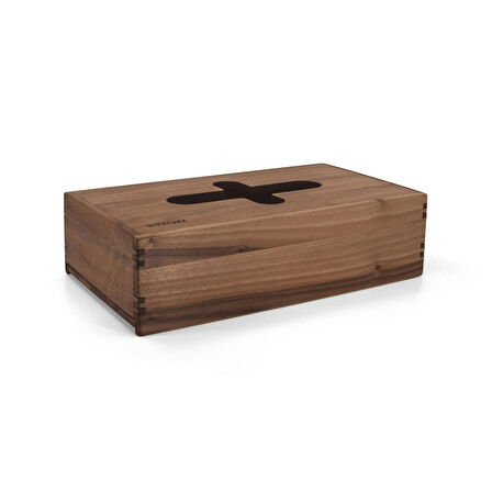 ​Woodsaka Reka Peçete Kutusu - Kayar Kapaklı - Ceviz - 23.8cm x 14.8cm x 7.5cm
