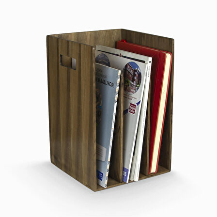 ​Woodsaka Reka Kitaplık ve Dergilik - Ceviz Ağacından - 25.2 x 25,2 x 33.1cm