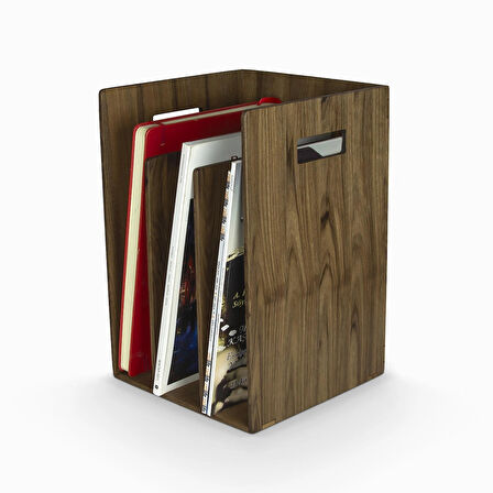 ​Woodsaka Reka Kitaplık ve Dergilik - Ceviz Ağacından - 25.2 x 25,2 x 33.1cm