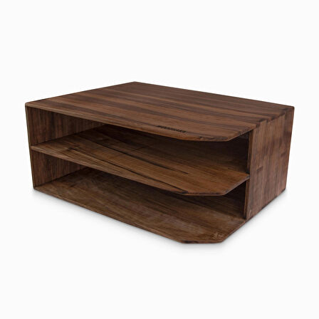 Woodsaka Reka İki Bölümlü Dosya Rafı & Kırtasiye Dolabı - Yatay ve Dikey Kullanım - Ceviz Ağacından - 26.8 cm x 20.8 cm x 14.2 cm