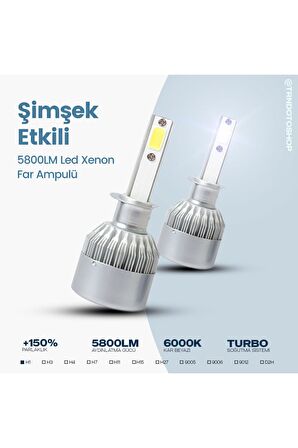 Markası C6 Serisi H1 Led Xenon Far Ampulü Şimşek Etkili 5800lm Chip On Board 6000k Kar Beyazı