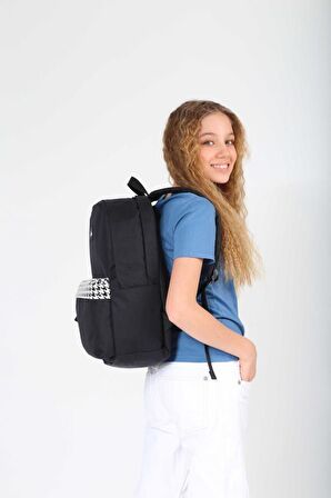 Kaukko Basic Colors Okul Sırt Çantası Siyah Patern K1628