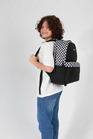 Kaukko Basic Colors Okul Sırt Çantası Siyah Check K1629