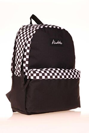 Kaukko Basic Colors Okul Sırt Çantası Siyah Check K1629