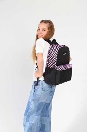 Kaukko Basic Colors Okul Sırt Çantası Pembe Check K1631