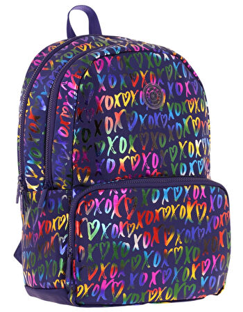 Kaukko Shine Üç Bölmeli Lacivert XOXO Desenli Sırt Çantası - K1779