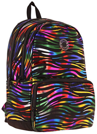 Kaukko Shine Üç Bölmeli Siyah Çok Renkli Zebra Desenli Sırt Çantası - K1780