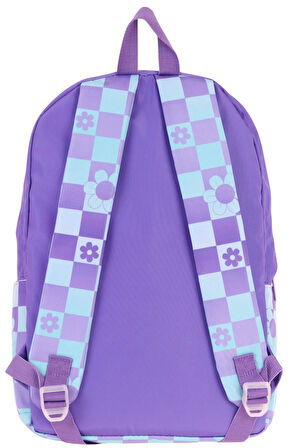 Kaukko Nature Kız Çocuk Üç Bölmeli Mor Mavi Papatya ve Kare Desenli Okul Sırt Çantası - K1785