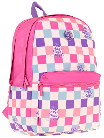 Kaukko Nature Kız Çocuk Üç Bölmeli Pembe Dama Desenli Okul Sırt Çantası - K1787