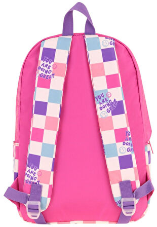 Kaukko Nature Kız Çocuk Üç Bölmeli Pembe Dama Desenli Okul Sırt Çantası - K1787
