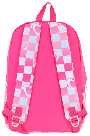 Kaukko Nature Kız Çocuk Üç Bölmeli Pembe Dama ve Kalp Desenli Okul Sırt Çantası - K1788
