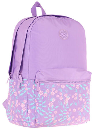 Kaukko Soft Floral Kız Çocuk Üç Bölmeli Mor Çiçekli Okul Sırt Çantası - K1793