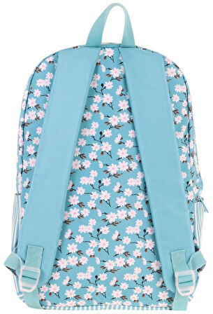 Kaukko Soft Floral Kız Çocuk Üç Bölmeli Turkuaz Çiçek ve Çizgi Desenli Okul Sırt Çantası - K1796