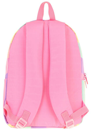Kaukko Rainbow Kız Çocuk Üç Bölmeli İlkokul ve Ortaokul Çantası - Pembe Çok Renkli Çizgili - K1802