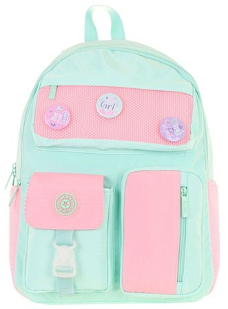 Kaukko Travel Beş Bölmeli Rozetli Kız Çocuk Okul ve Günlük Sırt Çantası - Turkuaz Pembe - K1826