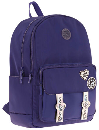 Kaukko Mirror Parlak Love Şeritli Kalp Aksesuarlı Okul ve Günlük Sırt Çantası - Kız Çocuk/Kadın - Lacivert - K1843