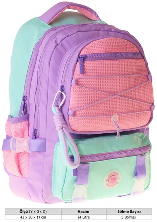 Kaukko Beş Gözlü Mesh Lilac Kız Çocuk Lila - Pembe Okul ve Günlük Sırt Çantası - K1849