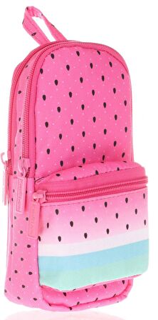 Kaukko Layer Üç Bölmeli Çanta Şekilli Kalemlik - Pembe Karpuz - Kız Çocuk
