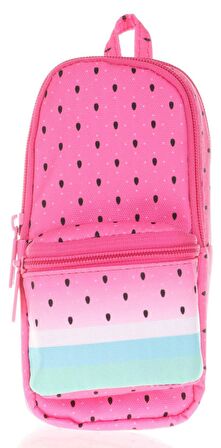 Kaukko Layer Üç Bölmeli Çanta Şekilli Kalemlik - Pembe Karpuz - Kız Çocuk