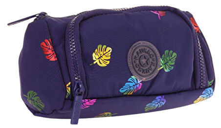 Kaukko Plump İki Bölmeli Lacivert Yaprak Desenli Kız Çocuk Kalem Çantası/Kalemlik - K2689