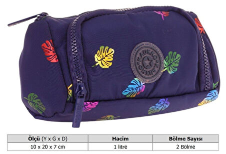 Kaukko Plump İki Bölmeli Lacivert Yaprak Desenli Kız Çocuk Kalem Çantası/Kalemlik - K2689