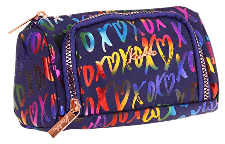 Kaukko Plump İki Bölmeli Lacivert XOXO Desenli Kız Çocuk Kalem Çantası/Kalemlik - K2690