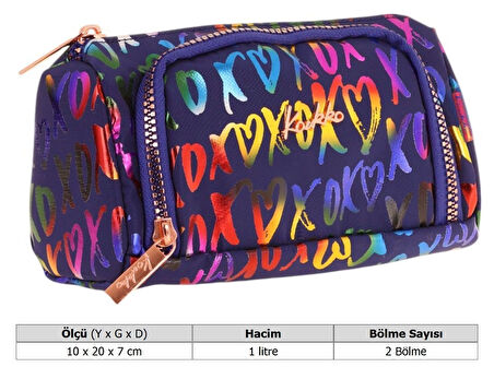 Kaukko Plump İki Bölmeli Lacivert XOXO Desenli Kız Çocuk Kalem Çantası/Kalemlik - K2690