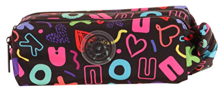 Kaukko Kız Çocuk İki Bölmeli Siyah Kaukko Kalp Baskılı Kalem Çantası/Kalemlik - K2692
