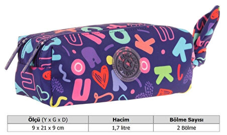 Kaukko Kız Çocuk İki Bölmeli Lacivert Kaukko Kalp Baskılı Kalem Çantası/Kalemlik - K2693
